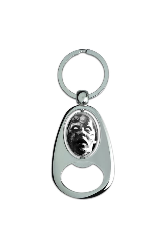 The Exorcist Regan Keychain Chrome Metal Spinning Oval Bottle Opener
