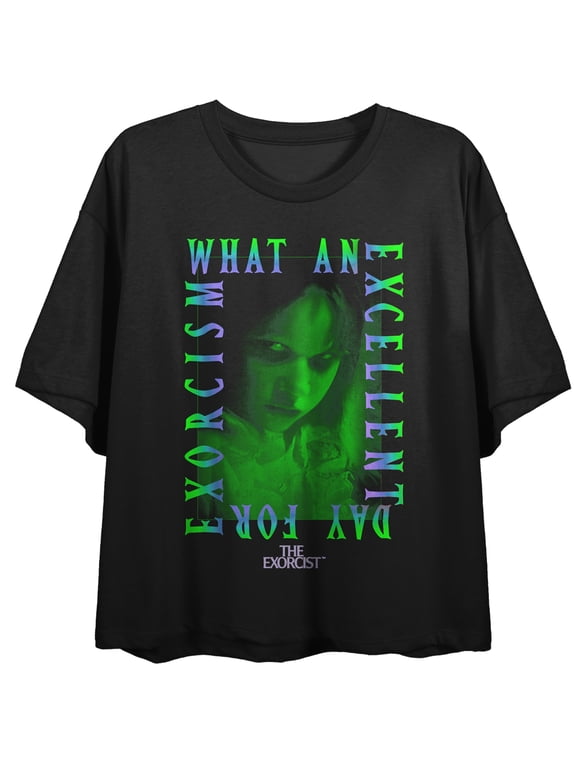 The Exorcist What An Excellent Day For Exorcism Crew Neck Short Sleeve Women's Black Crop T-shirt-Small