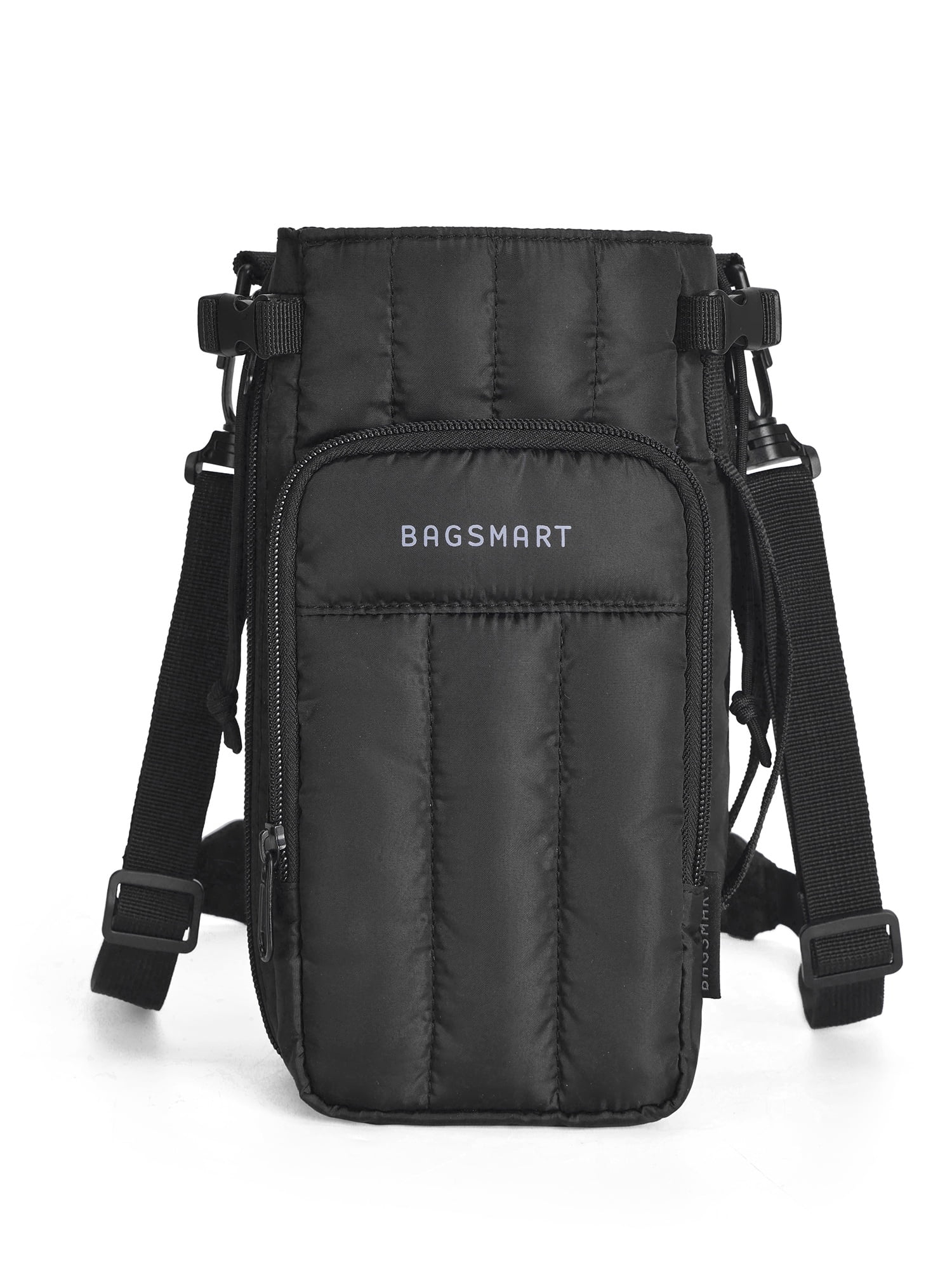 Bagsmart Unisex Expandable Water Bottle Carrier Bag for 32 oz to over 64 oz, Crossbody Water Bottle Holder with Adjustable Shoulder Hand Strap, Black