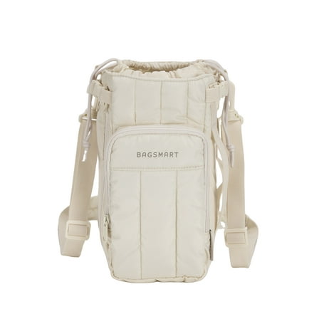 Bagsmart Unisex Expandable Water Bottle Carrier Bag for 32 oz to over 64 oz, Crossbody Water Bottle Holder with Adjustable Shoulder Hand Strap, Beige