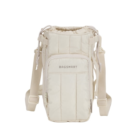 Bagsmart Unisex Expandable Water Bottle Carrier Bag for 32 oz to over 64 oz, Crossbody Water Bottle Holder with Adjustable Shoulder Hand Strap, Beige