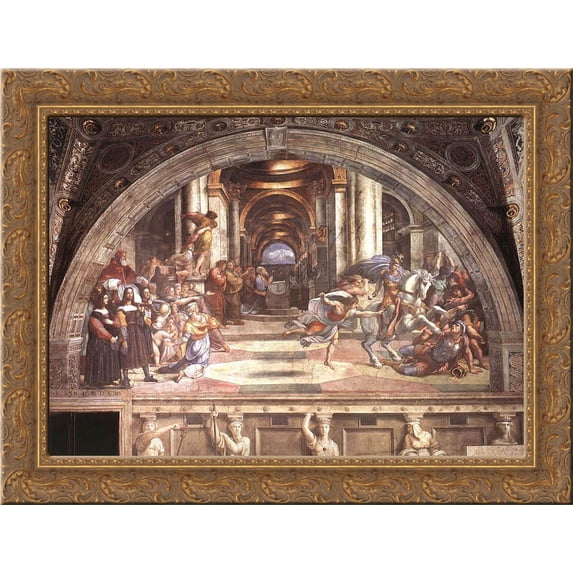 The Expulsion of Heliodorus from the Temple 24x20 Gold Ornate Wood Framed Canvas Art by Raphael