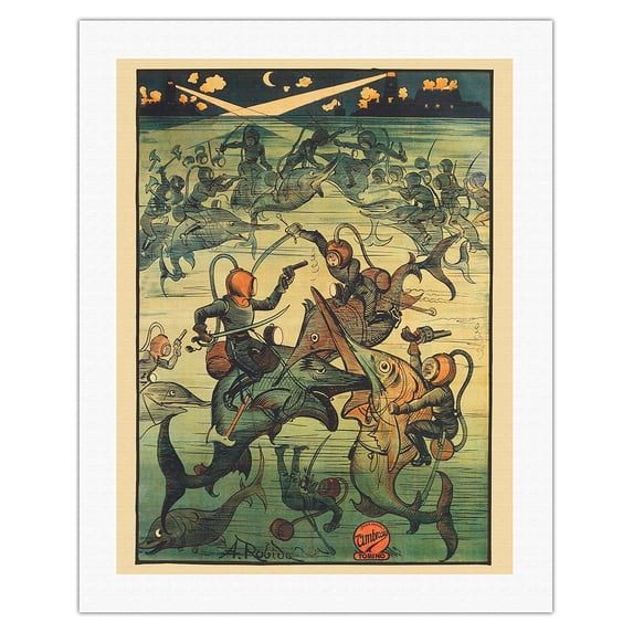 The Extraordinary Adventure of Saturnio Farandola - Vintage Italian Silent Film Movie Poster by Albert Robida c.1913 - Fine Art Rolled Canvas Print 20in x 26in