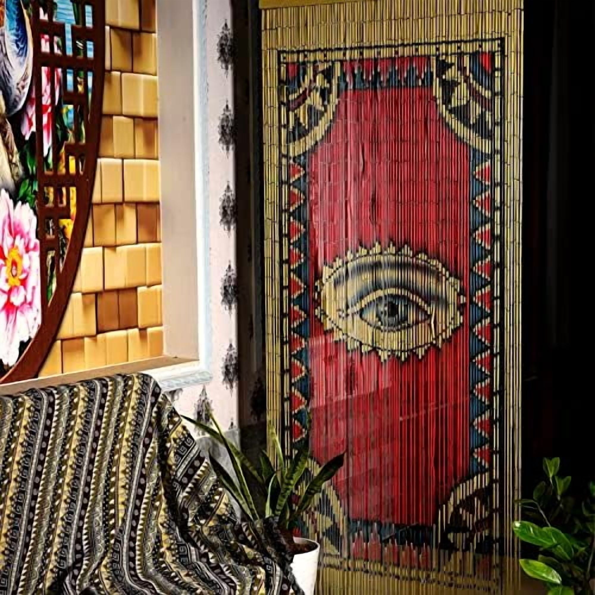 The Eye Bamboo Beaded Curtain for Doorway, Boho Beaded Curtain for Closets, Door Beads Decoration, Bamboo Beads for Doorways 35.5 in x 78 in