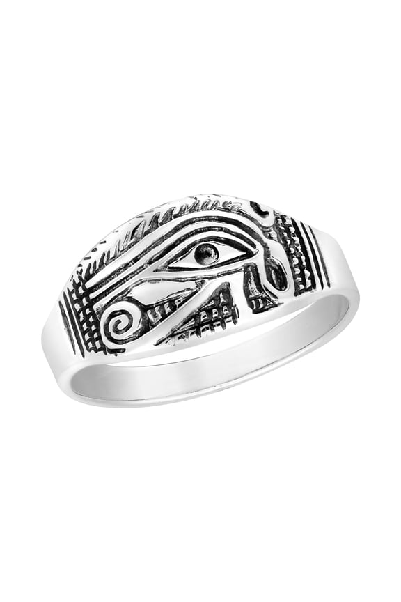 The Eye of Horus Egyptian Hieroglyph .925 Sterling Silver Ring for Female and Male Anniversary Jewelry Gift Size-7