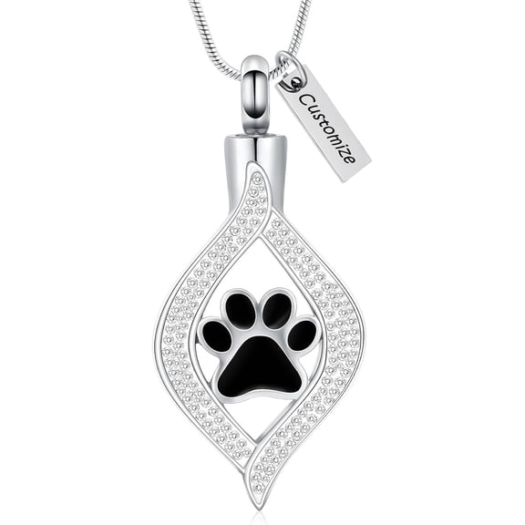 The Eye of My Heart Cremation Urn Necklace Keepsake / Human & Pet Paw Print Urn Necklace Dog/Cat Paw Memorial Urn Jewelry
