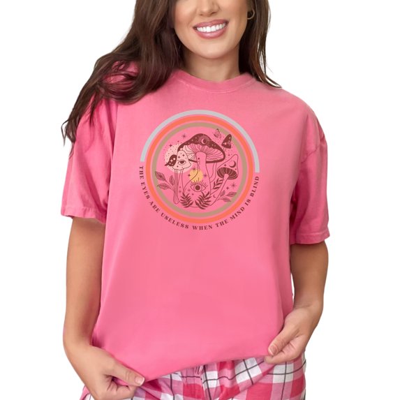 The Eyes Are Useless When the Mind Is Blind Quote with Boho Art, Crunchberry Comfort Colors T-Shirt, Large