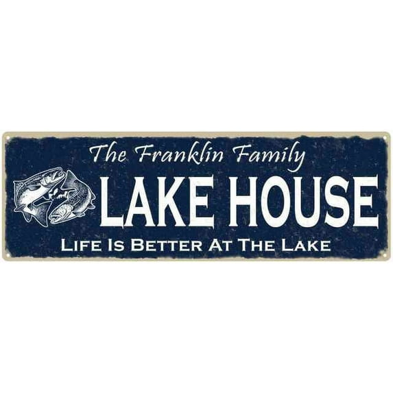 The FRANKLIN Family Lake House Sign 8x24 Metal Fishing Cabin Decor 108240101236