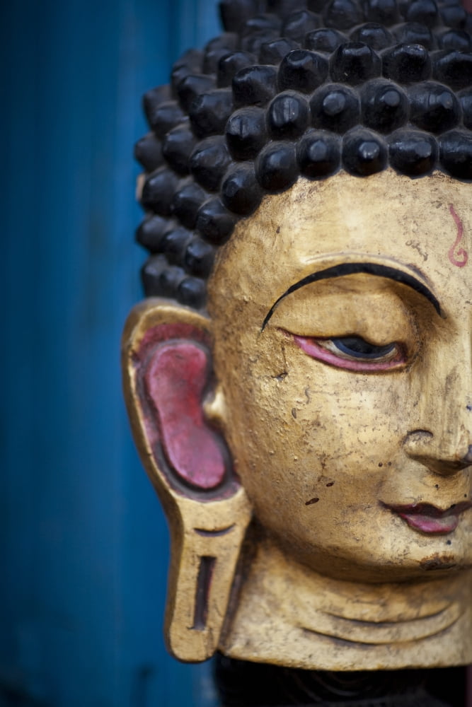 The Face Of A Statue In Nepal Canvas Art - David DuChemin Design Pics (12 x 19)
