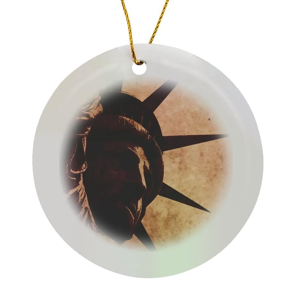 3drose, the Face of Liberty - Graphic Design Features the Statue of Liberty with Gritty Textures, Circle Porcelain Ornament