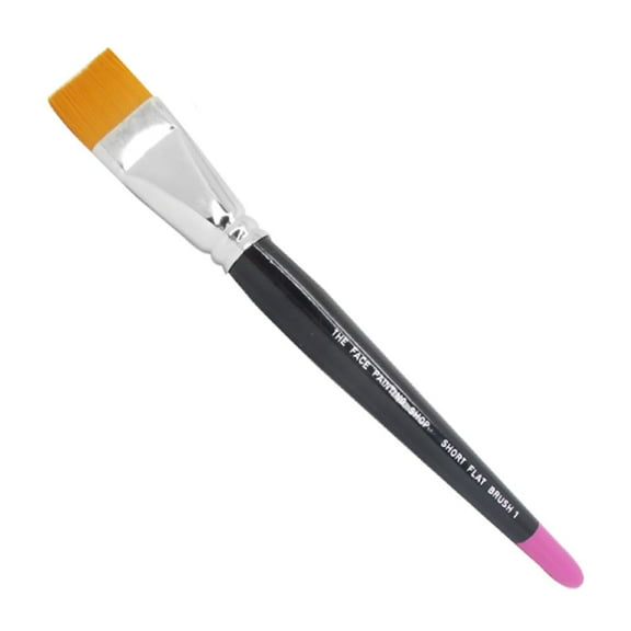 The Face Painting Shop Brush - 1" Short Flat, Professional Face Painting Brush, Sleek Pink Tipped Wooden Handle and Synthetic Bristles