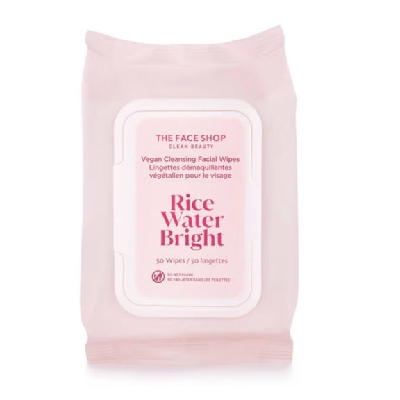 The Face Shop Rice Water Bright Vegan Cleansing Makeup Remover Wipes, 50ct