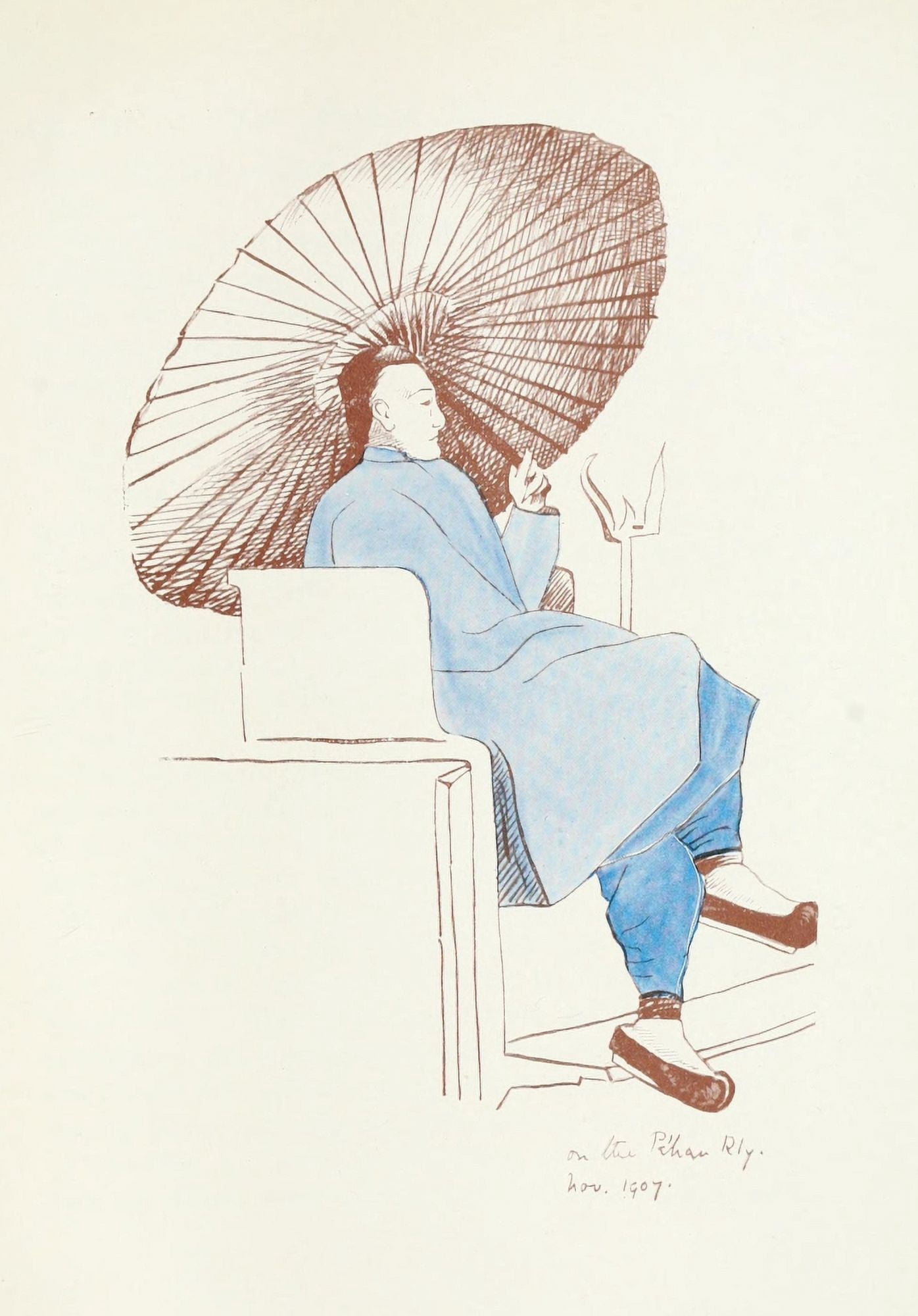 The Face of China 1909 Man with parasol Canvas Art - Emily G Kemp (24 x 36)