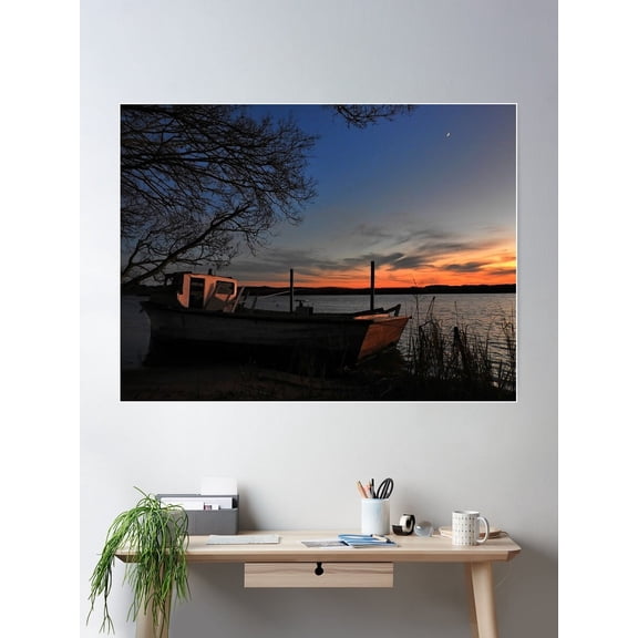 The Fading (Chesapeake Workboat At Sunset) Poster Wall Art, Modern Wall Decor For Living Room Bedroom, 24x36 UNFRAMED