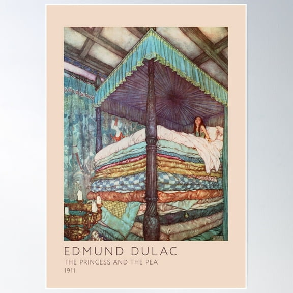 Princess And The Pea Vintage Fairytale Illustration Poster Wall Art, Modern Wall Decor For Living Room Bedroom, 8x12 UNFRAMED