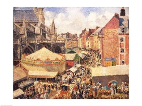 The Fair in Dieppe Sunny Morning 1901 Canvas Art - Camille Pissarro (24 x 18)