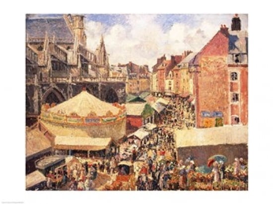 The Fair in Dieppe Sunny Morning 1901 Canvas Art - Camille Pissarro (36 x 24)