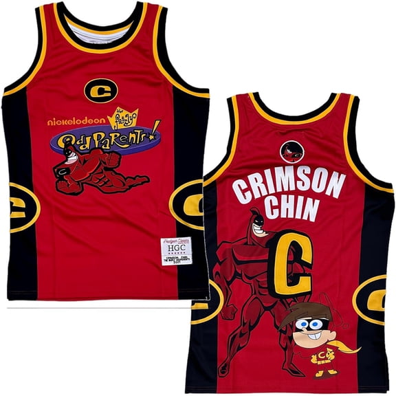 The Fairly Odd Parents Men's Headgear Classics Embroidered Basketball Jersey (Large, Red)