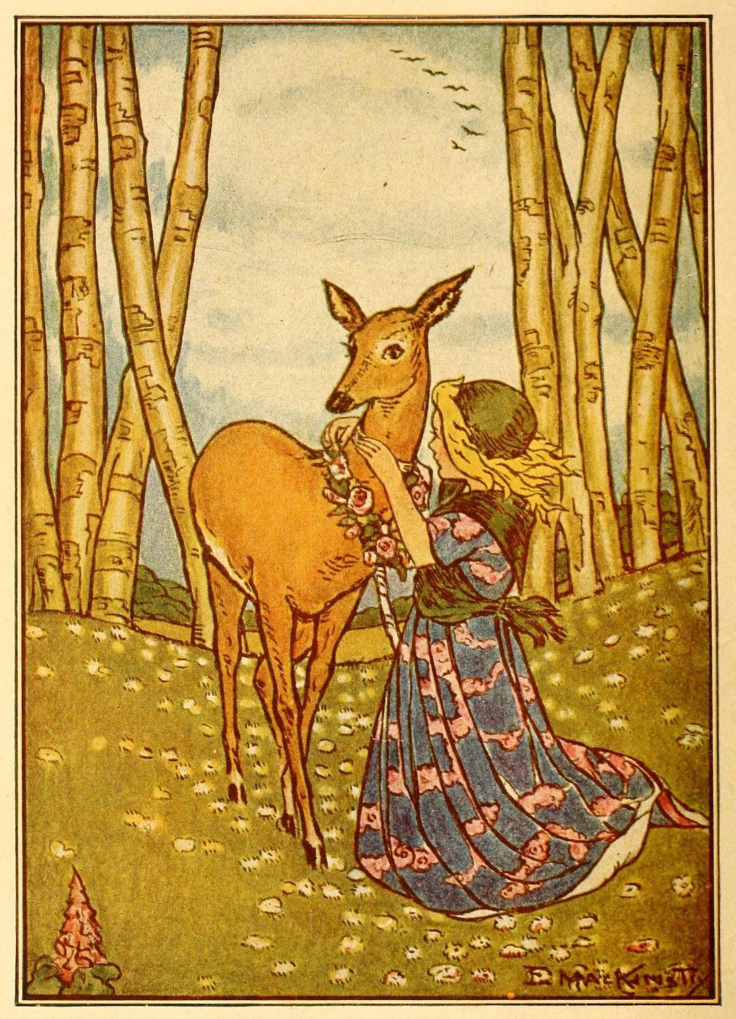 The Fairy Ring 1931 Girl with deer Canvas Art - Elizabeth MacKinstry (18 x 24)