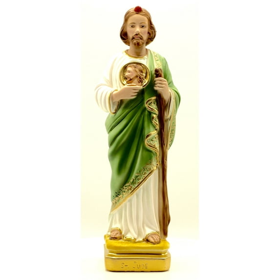 "The Faith Gift Shop Collection of Saint Jude Resin Stone Statue- White And Green- 12 Inch-Gift of Faith for Friends and Family "