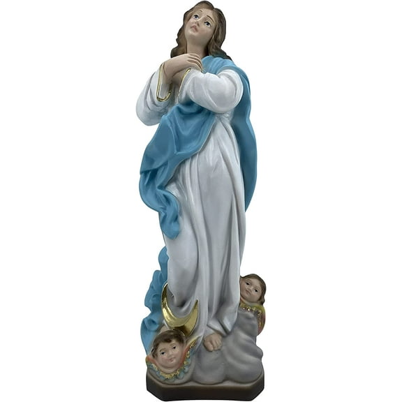 The Faith Gift Shop Lady of Immaculate Conception Virgin Mary Resin Stone Statue-Blue And White 12 Inch Gift of Faith for Friends and Family