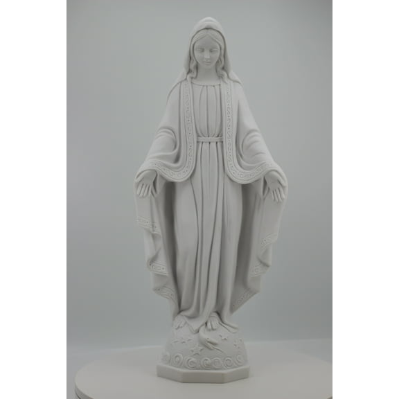 The Faith Gift Shop Our Lady of Grace-Miraculous Mary All White Resin Stone Statue 24 Inch