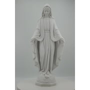 The Faith Gift Shop Our Lady of Grace-Miraculous Mary All White Resin Stone Statue-8 Inch-Gift of Faith for Friends and Family