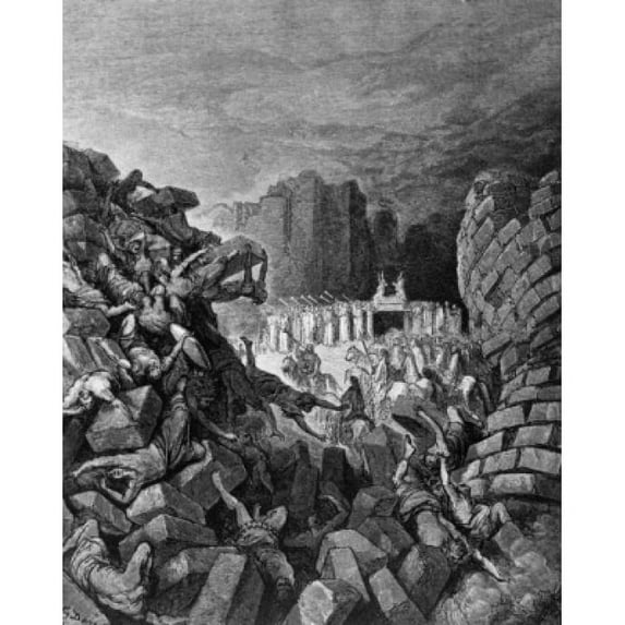 The Fall of the Walls of Jericho Gustave Dore (1832-1883 French) Poster Print (24 x 36)