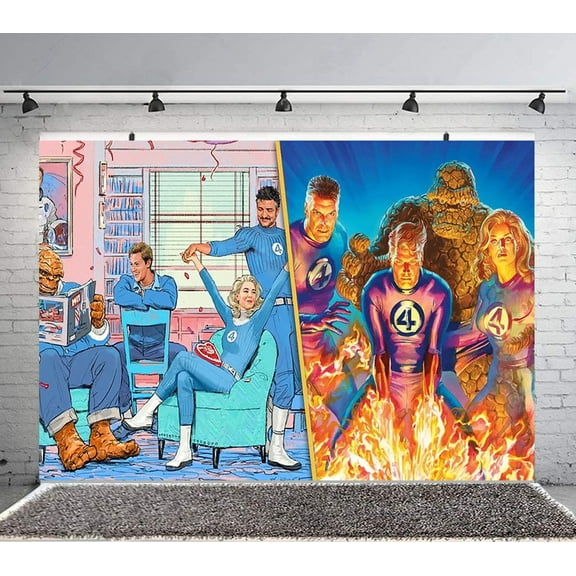 The Fantastic Four First Steps Backdrop Banner Party Supplies Poster Movie Theme Background for Photography Birthday Decorations