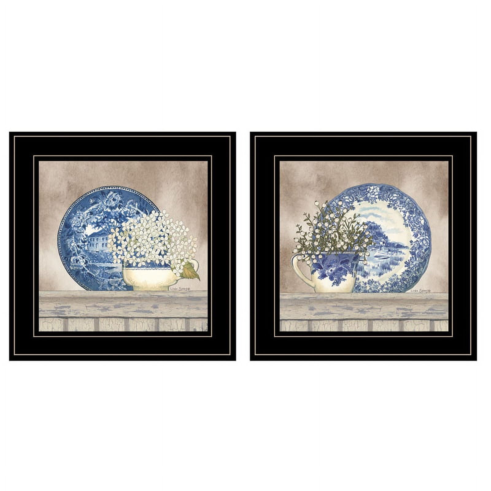 Farmhouse Blue and White Floral Print Wall Art Set