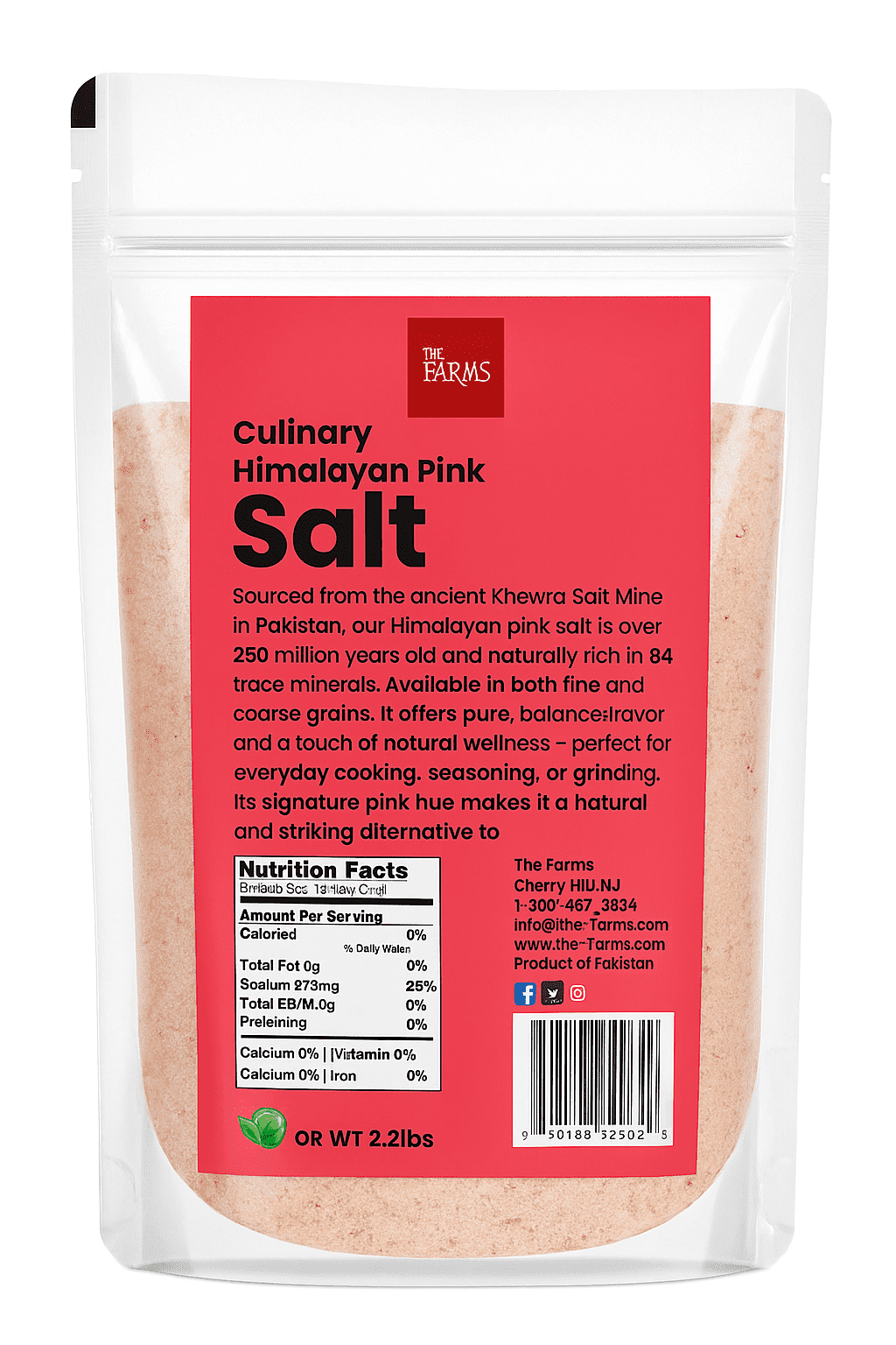 The Farms Himalayan Pink Salt, 2.2 lbs - Fine Grade - Allergen Free I ...