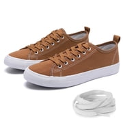 The Fashion Supply Canvas Shoes for Women, Casual Low Top Lace-Up Womens Shoes Sneakers, Extra Laces (Brown, 6)