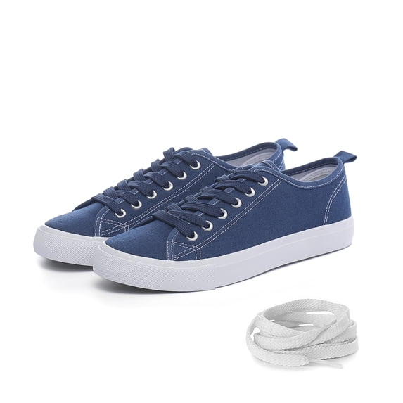 The Fashion Supply Canvas Shoes for Women, Casual Low Top Lace-Up Womens Shoes Sneakers, Extra Laces (Navy, 6)