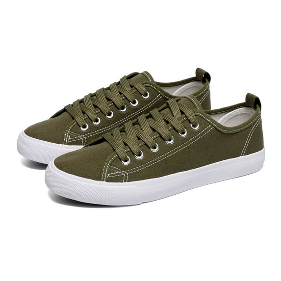 The Fashion Supply Skylar Canvas Women's Sneakers - Canvas Shoes for Women Sneakers, Comfortable Sneakers for Women, Olive with size 7