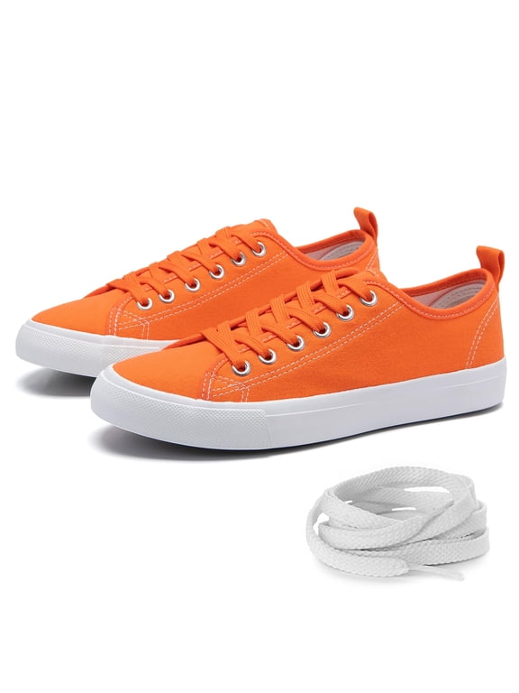 Canvas Shoes for Women, Casual Low Top Lace-Up Womens Shoes Sneakers, Extra Laces (Orange, 6)