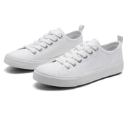 The Fashion Supply Canvas Shoes for Women, Casual Low Top Lace-Up Womens Shoes Sneakers, Extra Laces (White, 6)