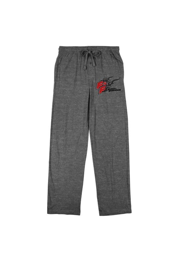 The Fast & The Furious Franchise Red Logo Black Flame Men's Athletic Heather Ground Sleep Pants-M