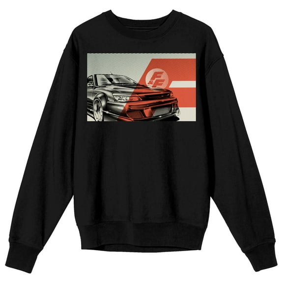 The Fast & The Furious Logo and Car Men's Black Long Sleeve Sweatshirt-Medium