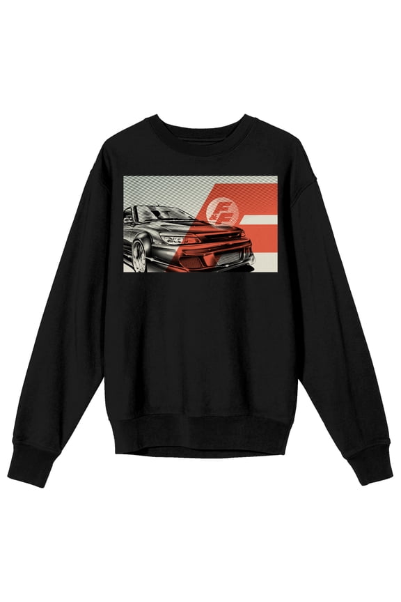 The Fast & The Furious Logo and Car Men's Black Long Sleeve Sweatshirt-XL