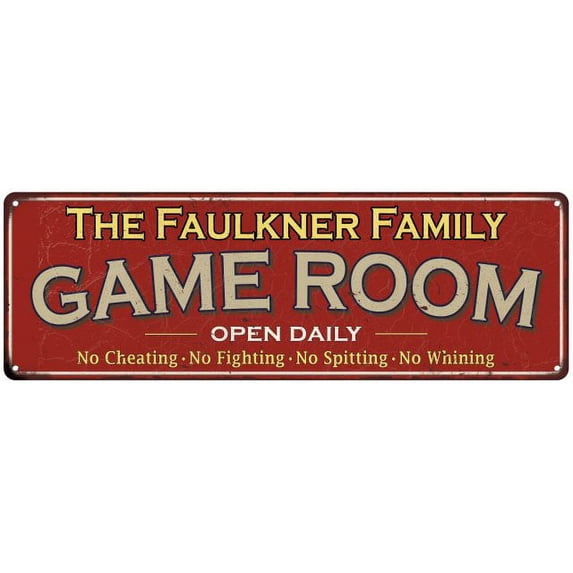 The Faulkner Family Red Game Room Metal 8x24 Sign 108240038920