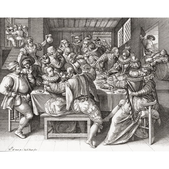 The Feast after a 17th century engraving by N. de Bruyn. From Illustrierte