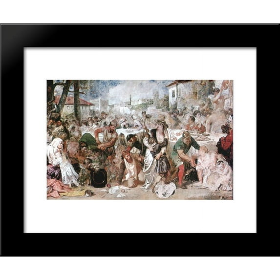 The Feasting Boyars Taken by Surprise by Vlad the Impaler's Envoys 20x24 Framed Art Print by Theodor Aman
