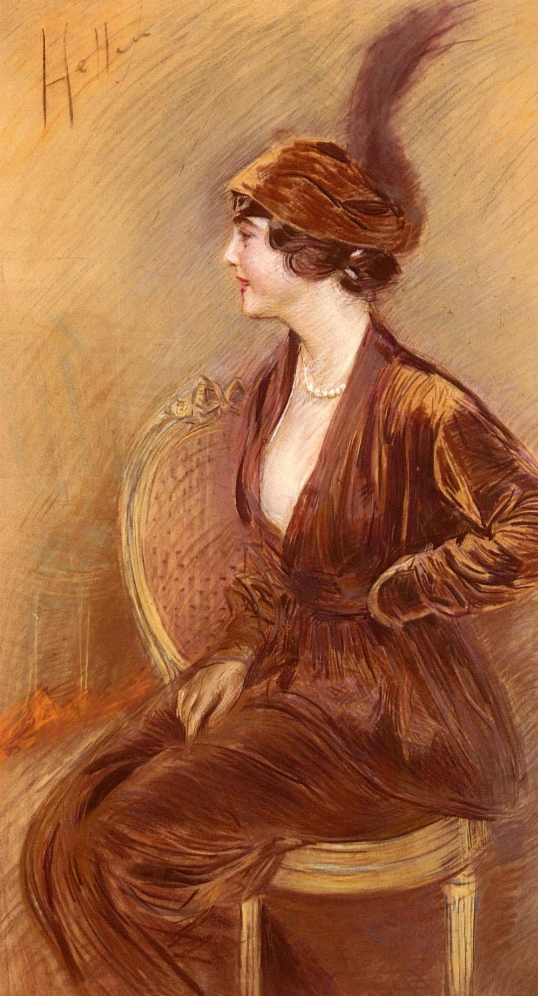 The Feathered Hat Canvas Art - Paul Csar Helleu (24 x 36)
