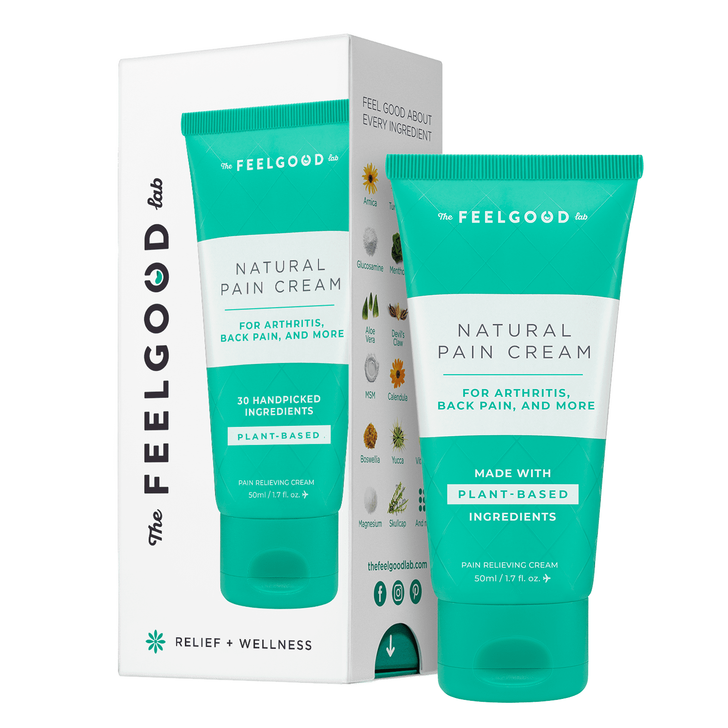 The Feel Good Lab Natural Pain Relief Cream for Arthritis, Back Pain