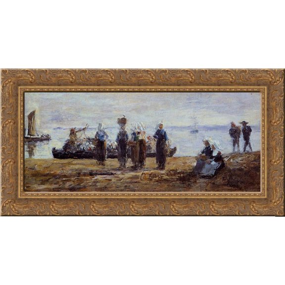 The Ferry at Plougastel 24x14 Gold Ornate Wood Framed Canvas Art by Eugene Boudin