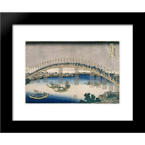 The Festival of Lanterns on Temma Bridge 20x24 Framed Art Print by Katsushika Hokusai
