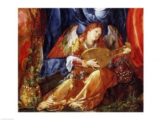 The Festival of the Rosary detail of the angel musician 1506 Canvas Art - Albrecht Durer (24 x 18)