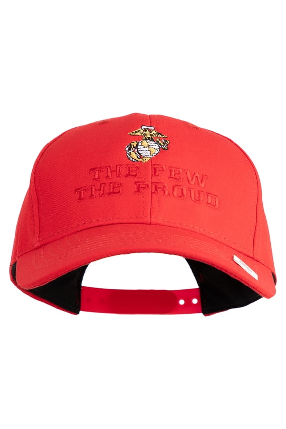 The Few The Proud US Marine Embroidered 6 Panel Structured Cotton Twill Cap Made in USA - Red OSFM