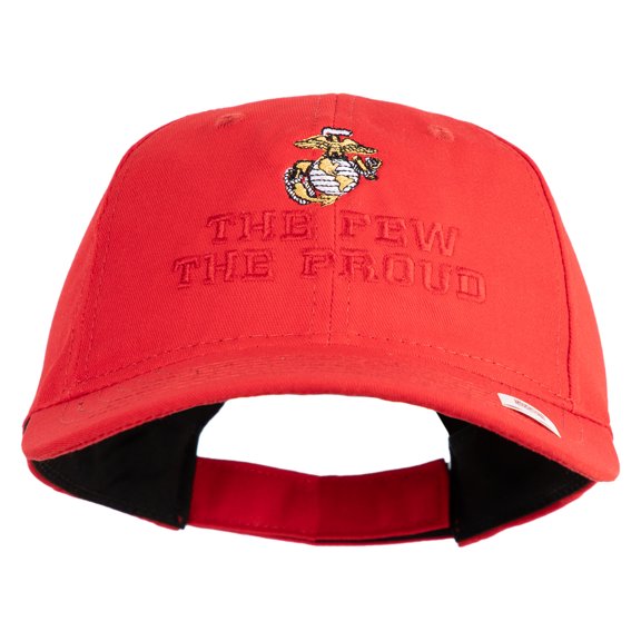 The Few The Proud US Marine Embroidered 6 Panel Unstructured Cotton Twill Cap Made in USA - Red OSFM