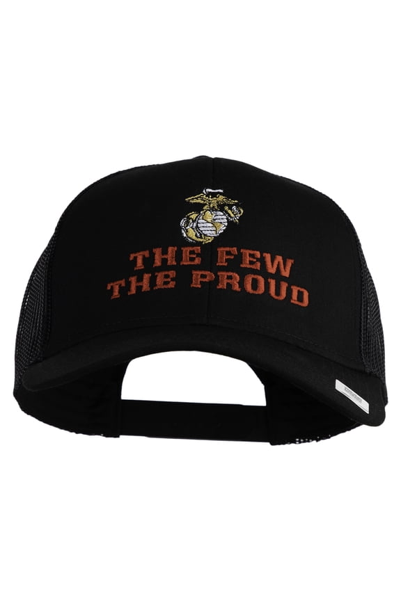 The Few The Proud US Marine Embroidered Solid Cotton Twill Mesh Prostyle Cap - Black OSFM